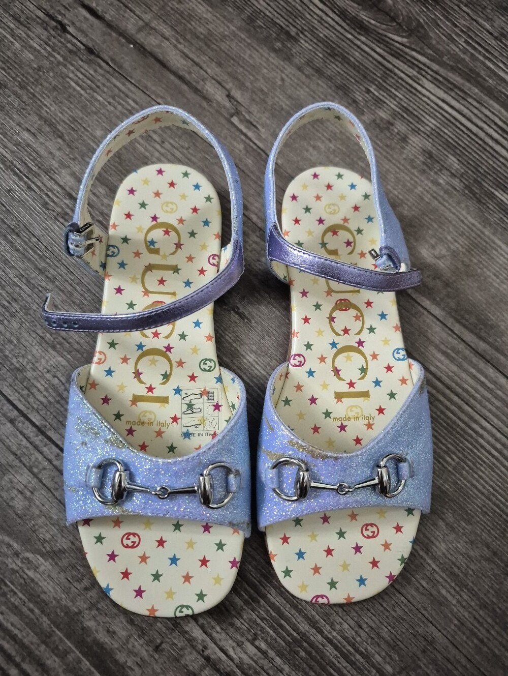 GUCCI Girls Glitter Star Sandals - Light Blue